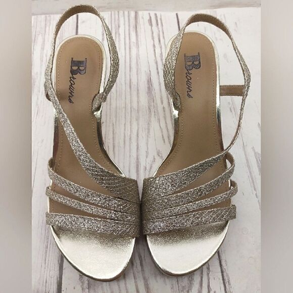 Brown's Formal Silver Gold High Heel Shoes SZ 6 Wedding Party - Picture 2 of 16
